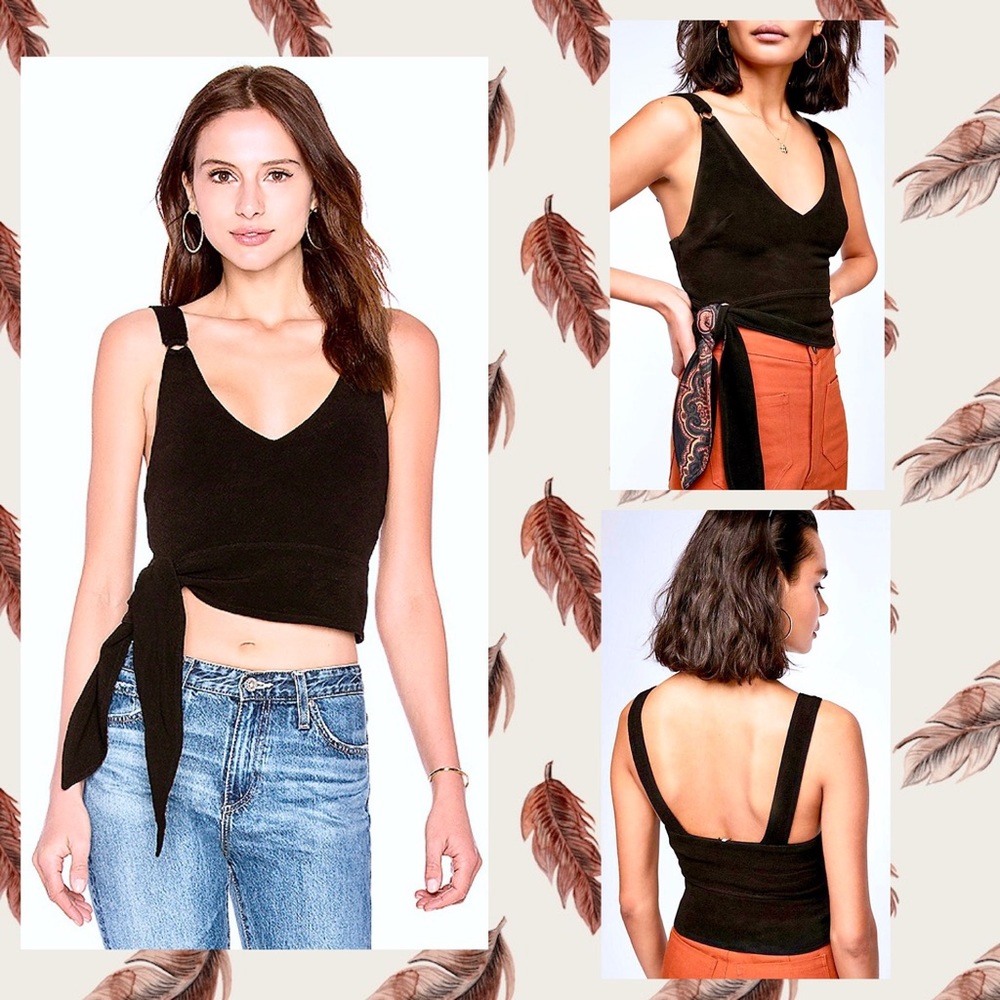 Free People Black V-Neck Wrap Tank Top
